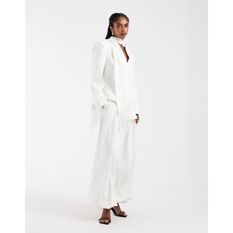 ASOS DESIGN tailored balloon trouser in ivory co-ord-White