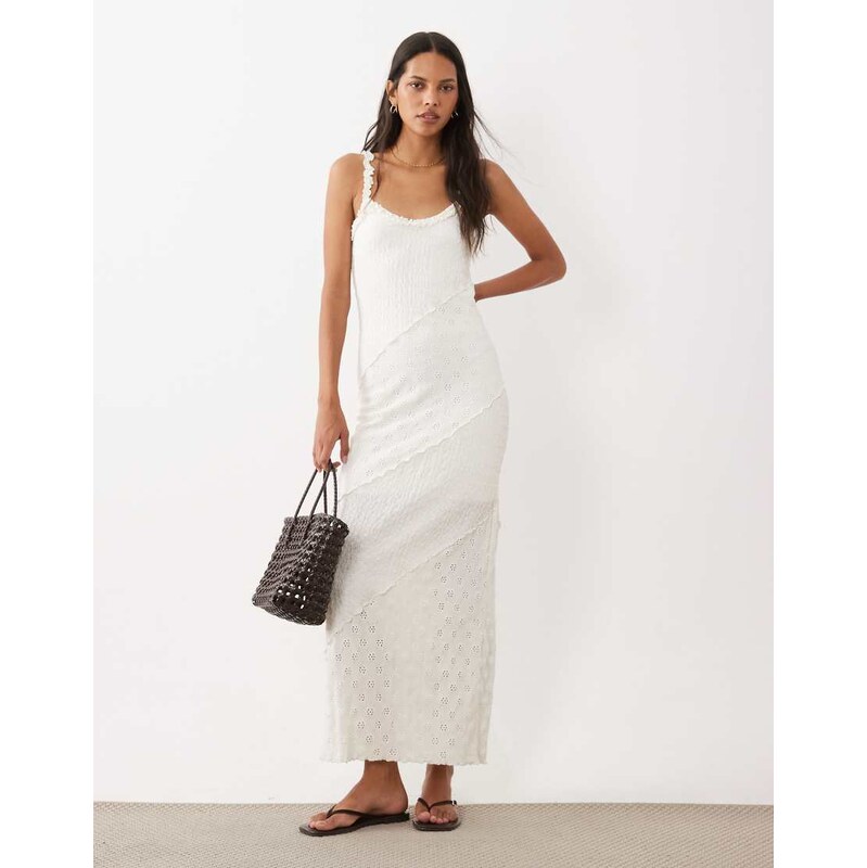 Miss Selfridge textured cami maxi dress in cream-White