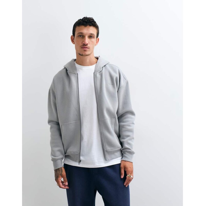 Hollister zip through boxy hoodie in charcoal-Grey
