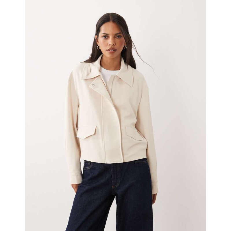 Mango tailored harrington jacket in ecru-Neutral