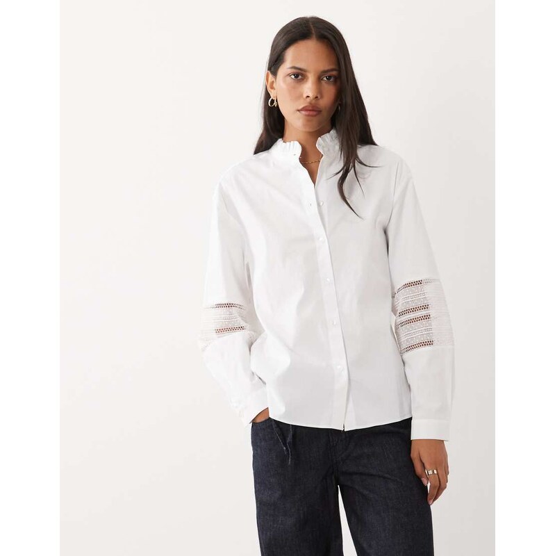Mango embroidered sleeve detail shirt in white