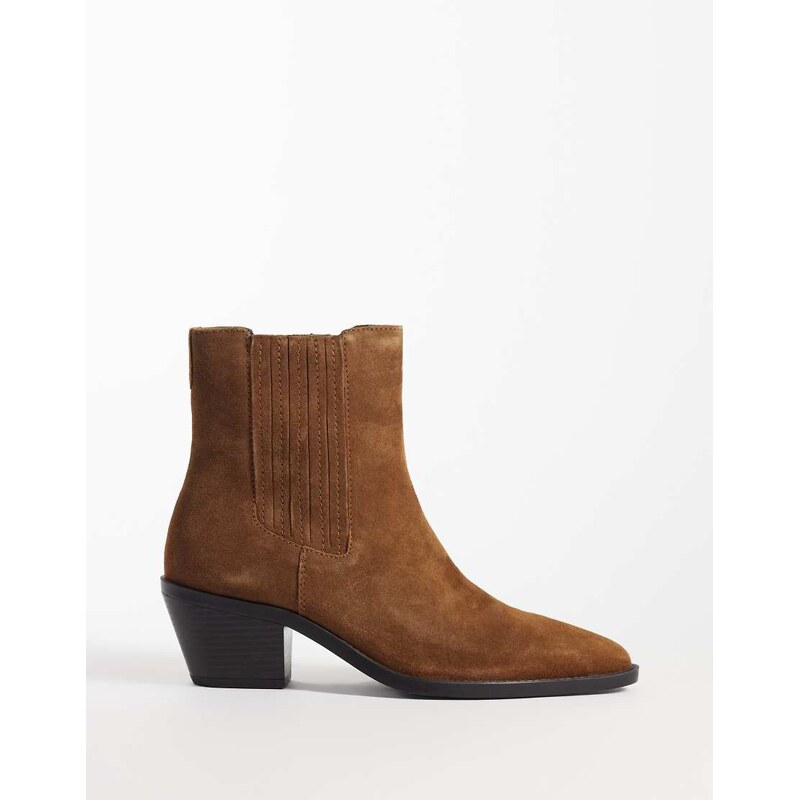 Mango 100% leather short cowboy boot in brown