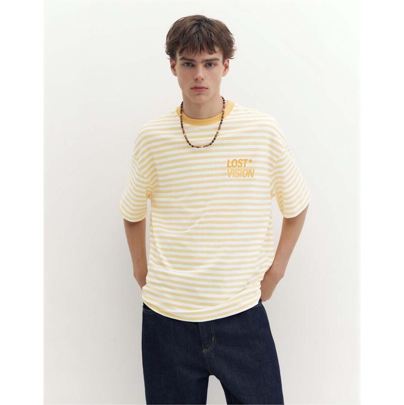 Pull&Bear Stwd boxy striped t-shirt in yellow