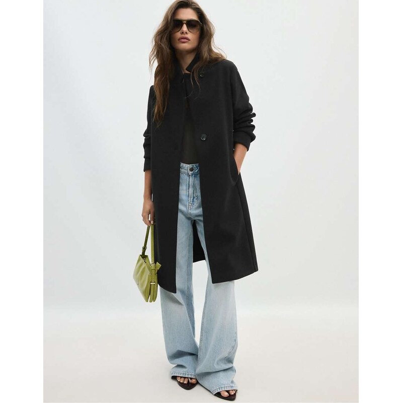 Stradivarius Basic soft-touch coat in black