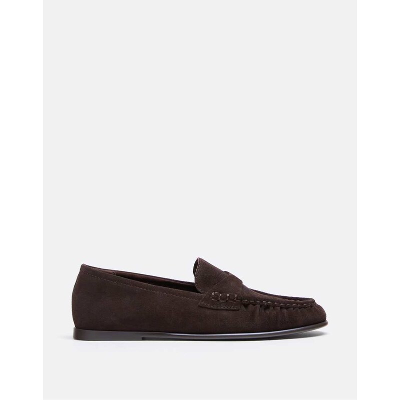 Stradivarius Brown leather loafers in brown