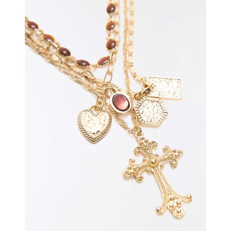 Bershka Pack of cross necklaces in gold