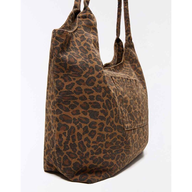 Bershka Printed twill bag in brown