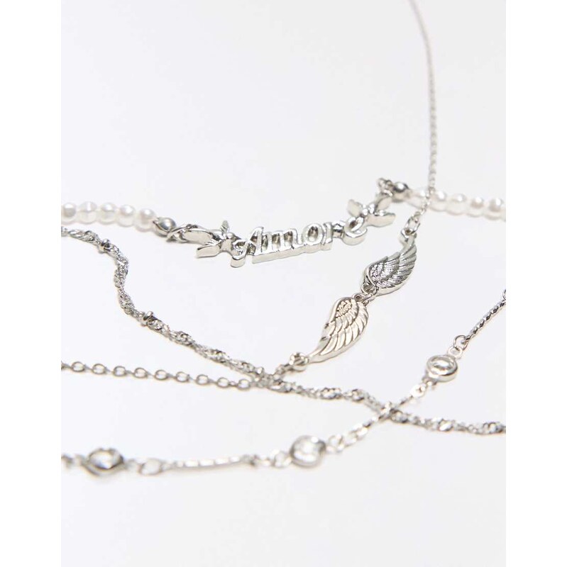 Bershka Wing necklace pack in silver