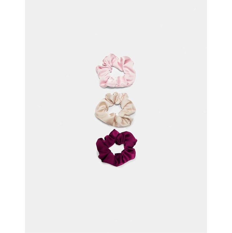 Stradivarius Set of 3 satin scrunchies in pink