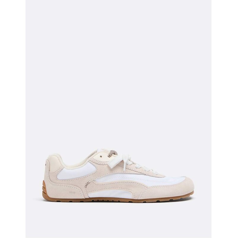Stradivarius S009 leather detail barefoot trainers in ecru-White