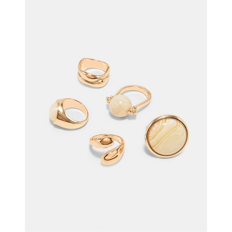 Stradivarius Set of 5 beaded rings in gold-Yellow