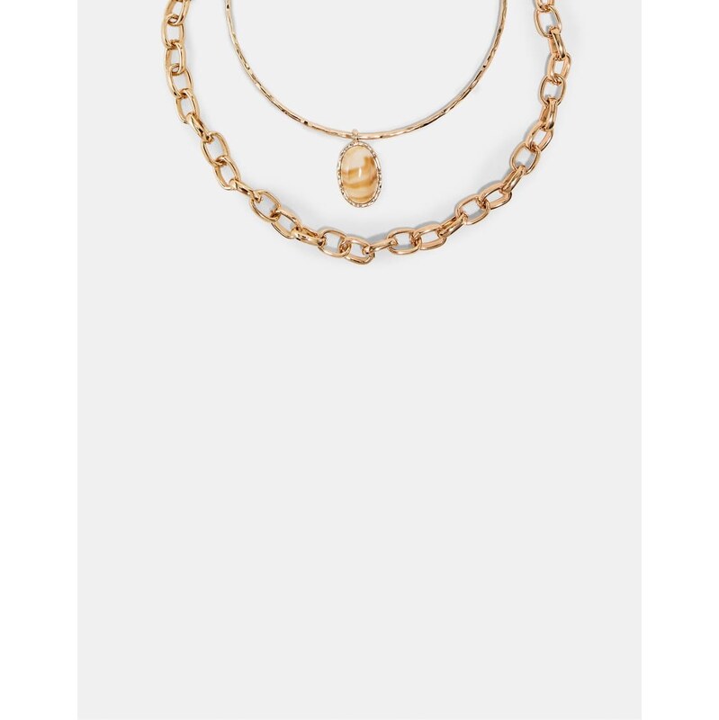 Stradivarius Double necklace set with pendant in gold-Yellow