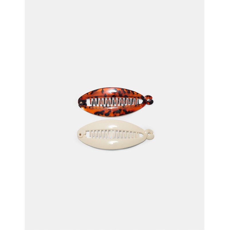 Stradivarius Set of 2 banana hair clips in ecru-White