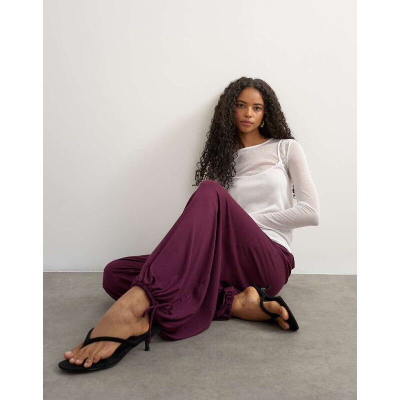 Topshop viscose jersey balloon trouser in plum-Purple
