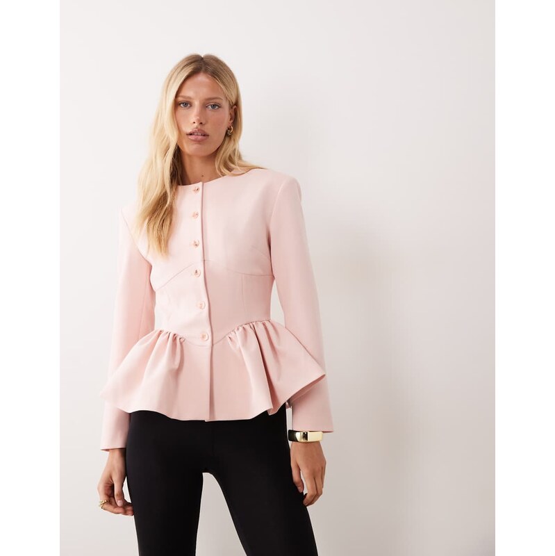 Miss Selfridge corset peplum blazer in pink