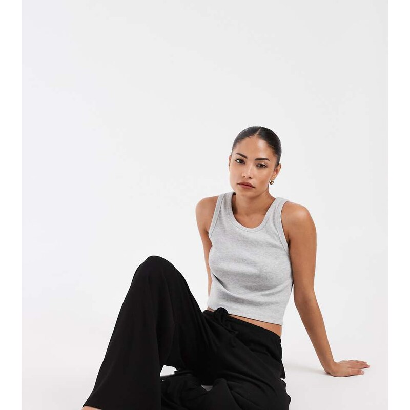 ONLY Petite wide leg trousers in black