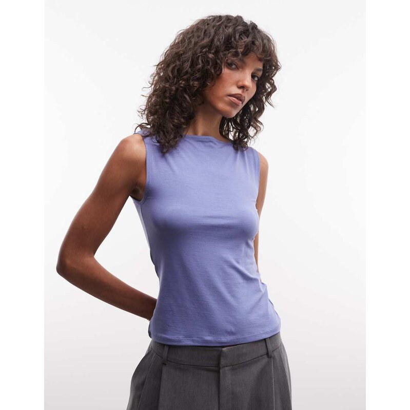 Weekday Annie super soft boat neck tank top in blue