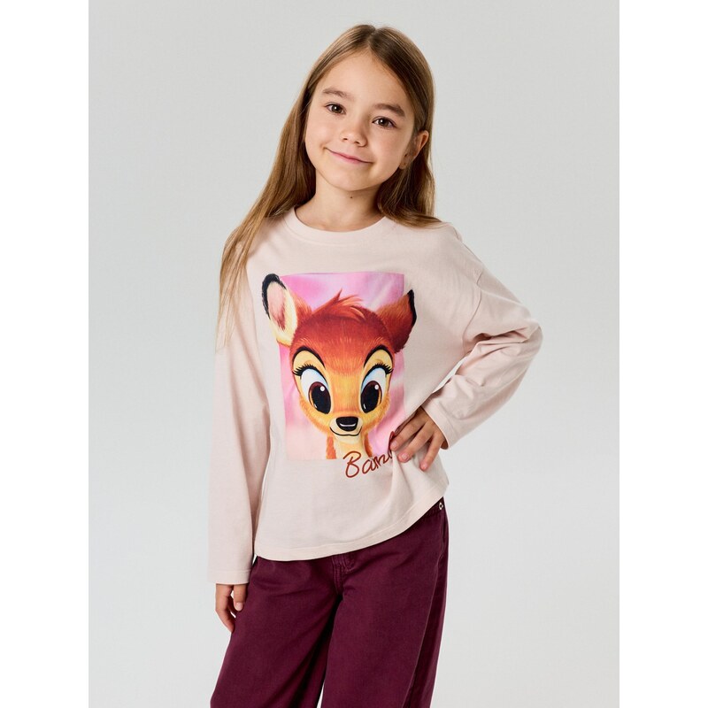 Sinsay - Bavlněné tričko s dlouhými rukávy Bambi - světle