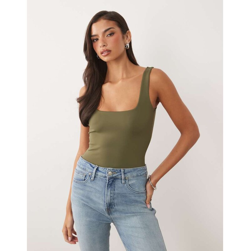 Good American sculpting modern tank bodysuit in khaki-Green