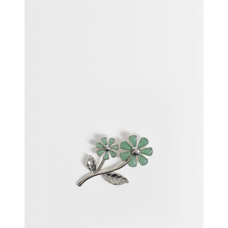 Reclaimed Vintage real semi precious flower brooch in silver