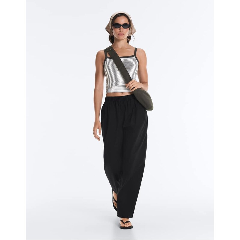 OYSHO 100% cotton tapered trousers in black