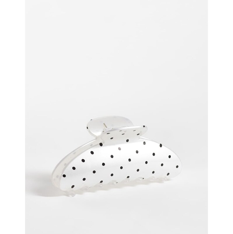 DesignB London polka dot hair claw clip in white and black-Multi