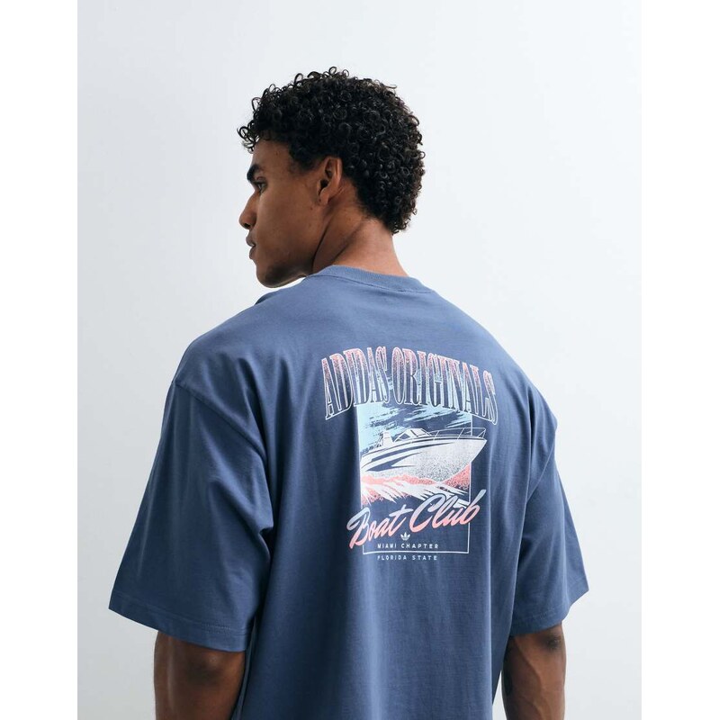 adidas Originals postcard graphic backprint tee in blue