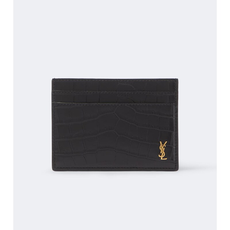 Saint Laurent Cassandre croc-effect card holder