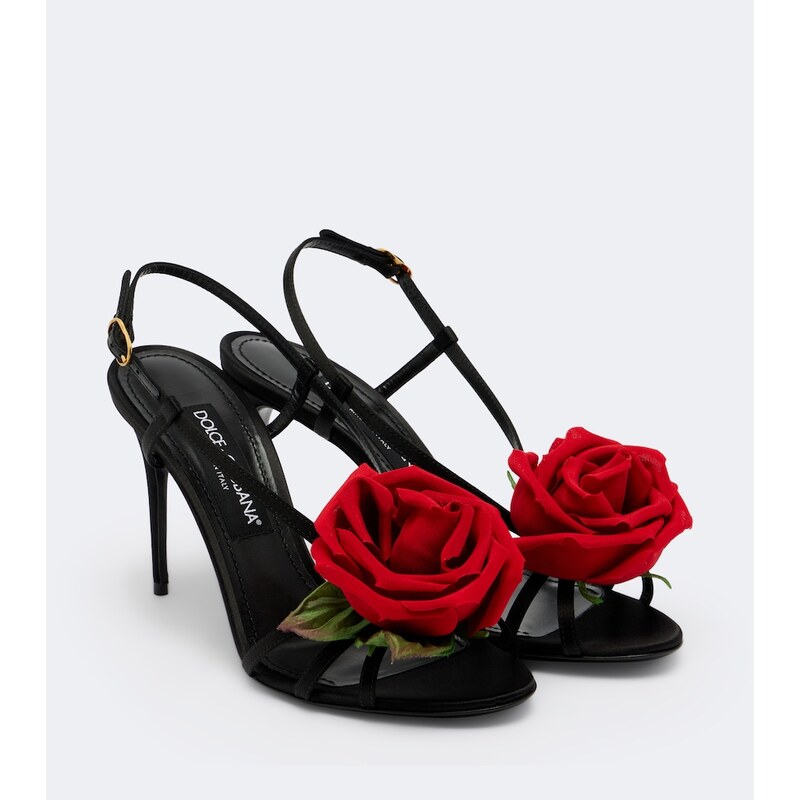 Dolce&Gabbana Floral-appliqué satin slingback sandals