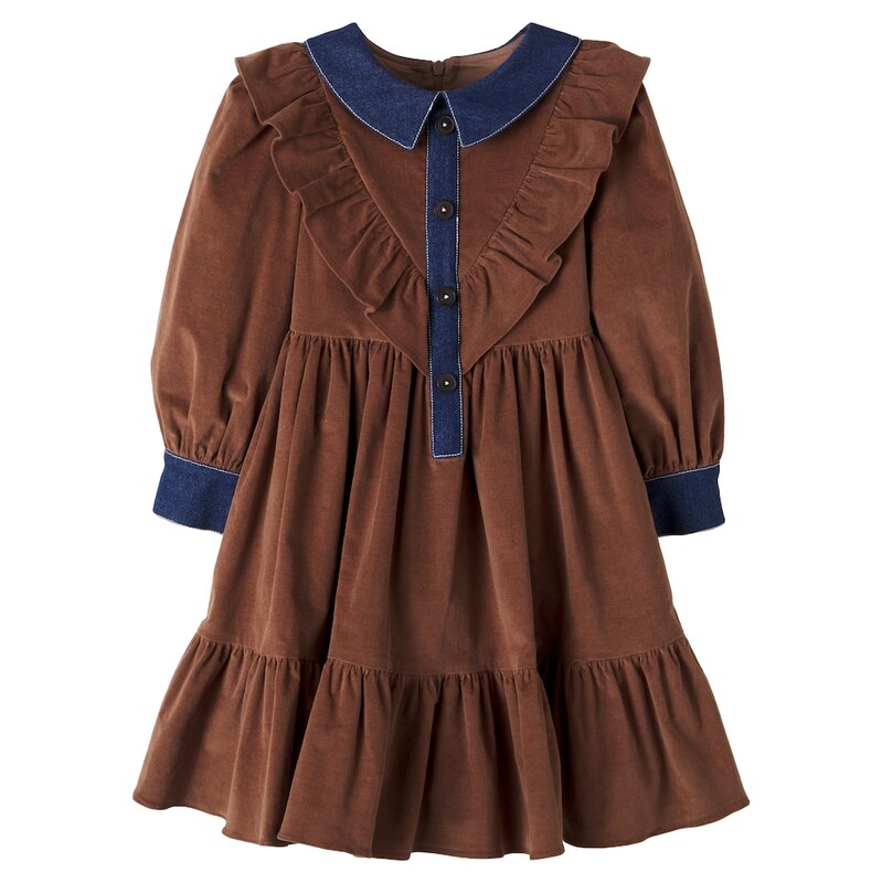 Patachou Denim-trimmed cotton-blend corduroy dress