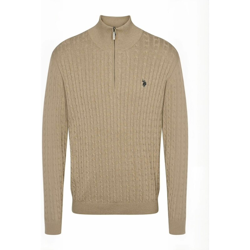 U.S. POLO ASSN. Svetr  UMRomeo Half-zip  béžový melír