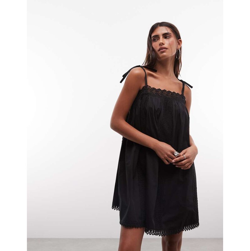 Reclaimed Vintage mini layering dress with lace trims In black
