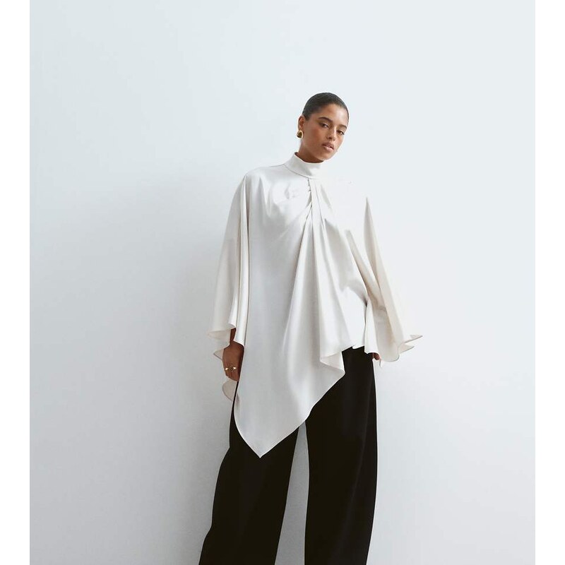 ARRANGE Curve satin overlayer cape top in oyster-White