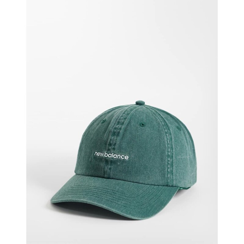 New Balance 6 panel linear logo cap in washed green-Navy