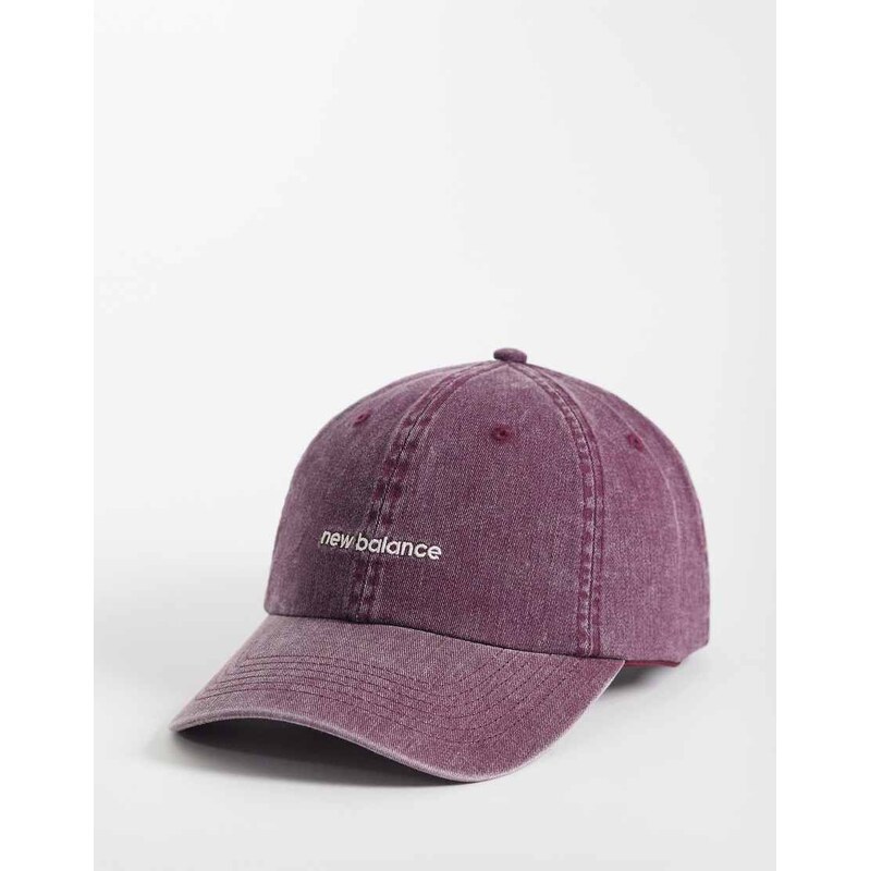 New Balance 6 panel linear logo cap in washed burgundy-Red