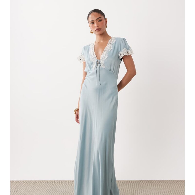 Nobodys Child Petite Aida v-neck lace trim tie detail maxi dress