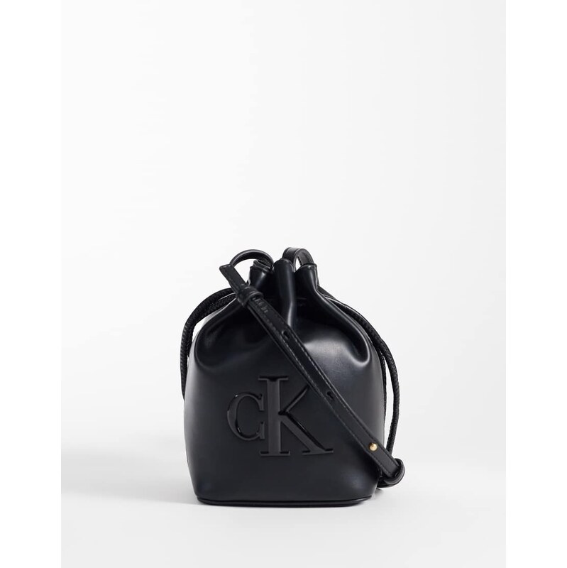 Calvin Klein mini crossbody bucket bag with bold logo in black