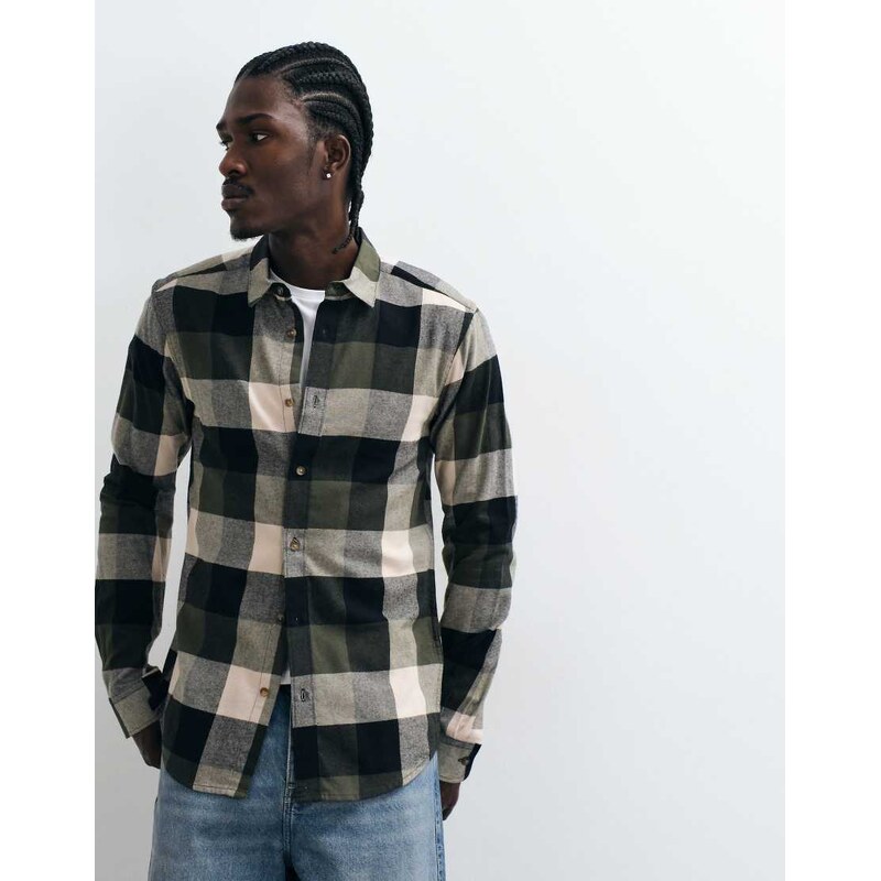 ONLY & SONS buffalo check shirt in mono-Green
