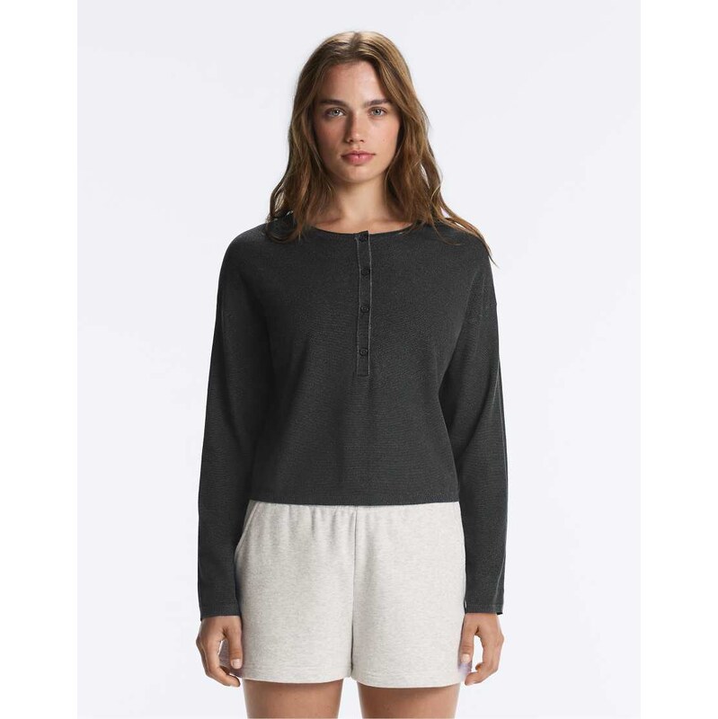 OYSHO Long-sleeve waffle knit jumper in dark anthracite-Grey