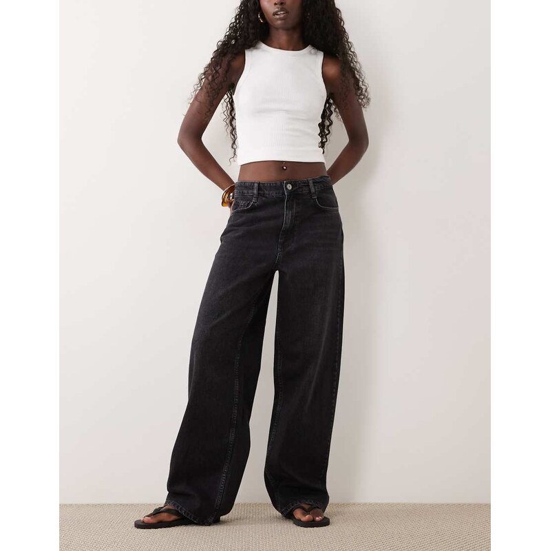 Nobodys Child Stepney loose fit wide leg jeans in black wash