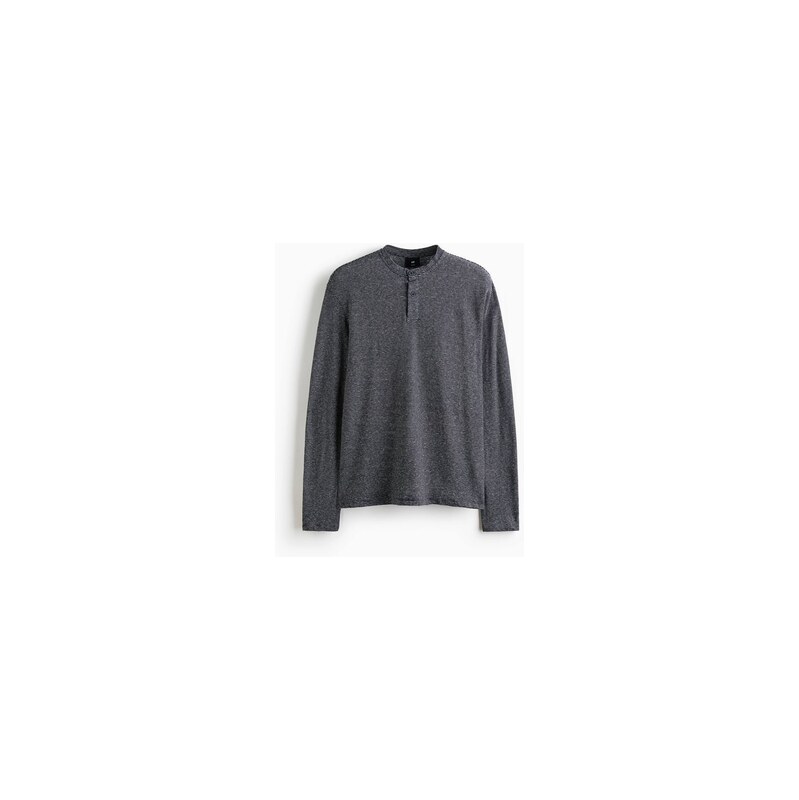 H&M - Top henley z lněné směsi Relaxed Fit - Tmavě Hnědá/Earls