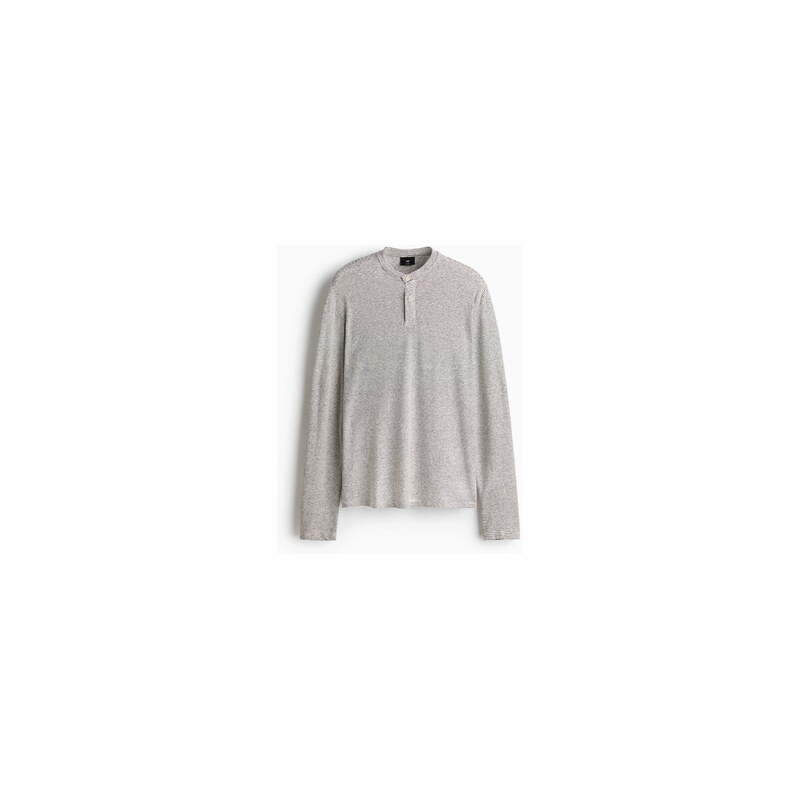 H&M - Top henley z lněné směsi Relaxed Fit - Krémová/Proužky