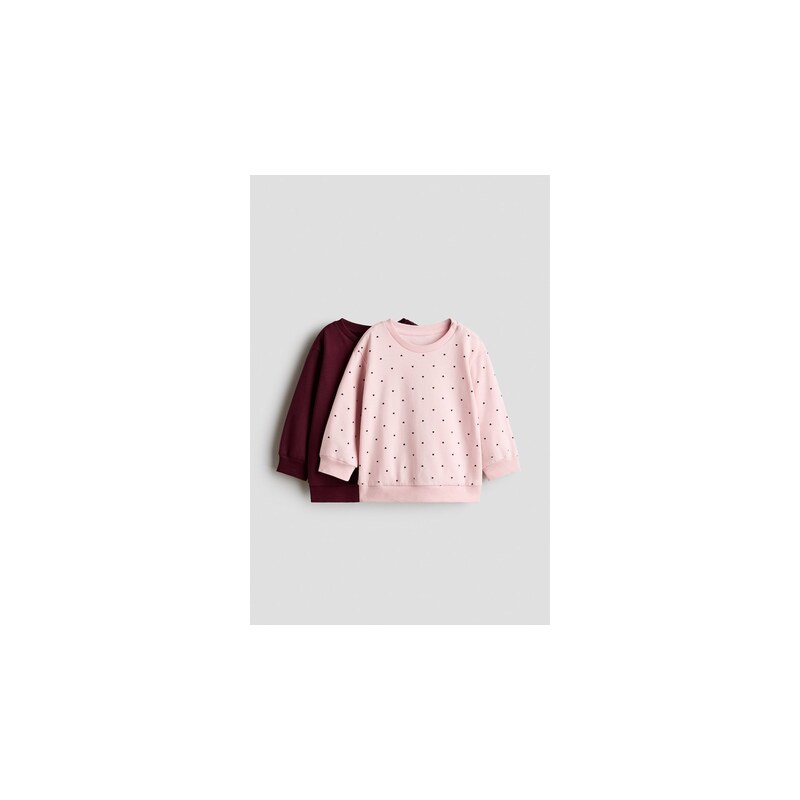 H&M - Mikinas česaným rubem 2 kusy - Tmavě Červená/Srdíčka