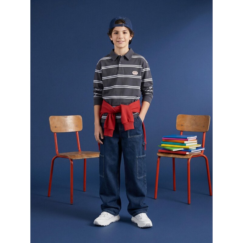 Sinsay - Oversized bavlněná polo halenka s pruhy - vícebarevná