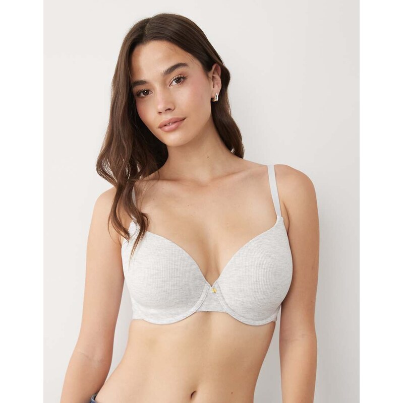ASOS DESIGN Fuller Bust rib moulded t-shirt bra in grey marl-No