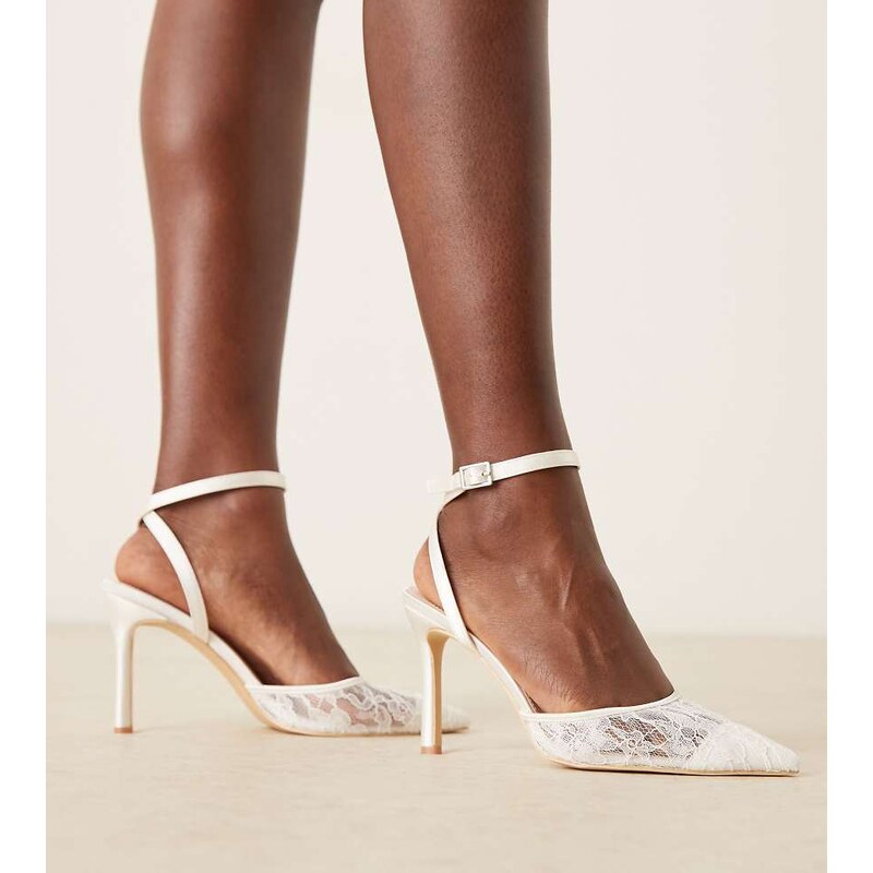 Be Mine Wide Fit Bridal Meera pointed toe heeled pumps in white
