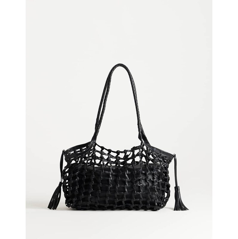 Topshop Shia medium woven shoulder bag in black