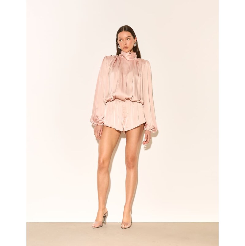 Noughts & Kisses satin high neck extreme drape balloon sleeve