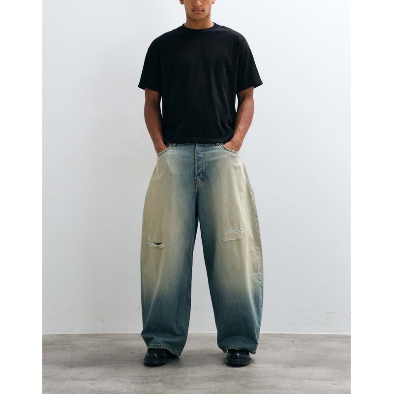 Weekday wide leg baggy jeans with drop crotch and distressed