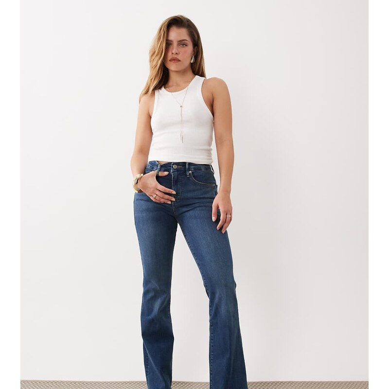 Good American Petite good flare jeans in mid blue
